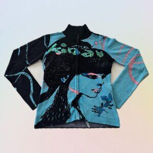 FREE SHIPPING! CUSTO BARCELONA - VTG - Graphic Printed Girl Zip Sweater - Rare